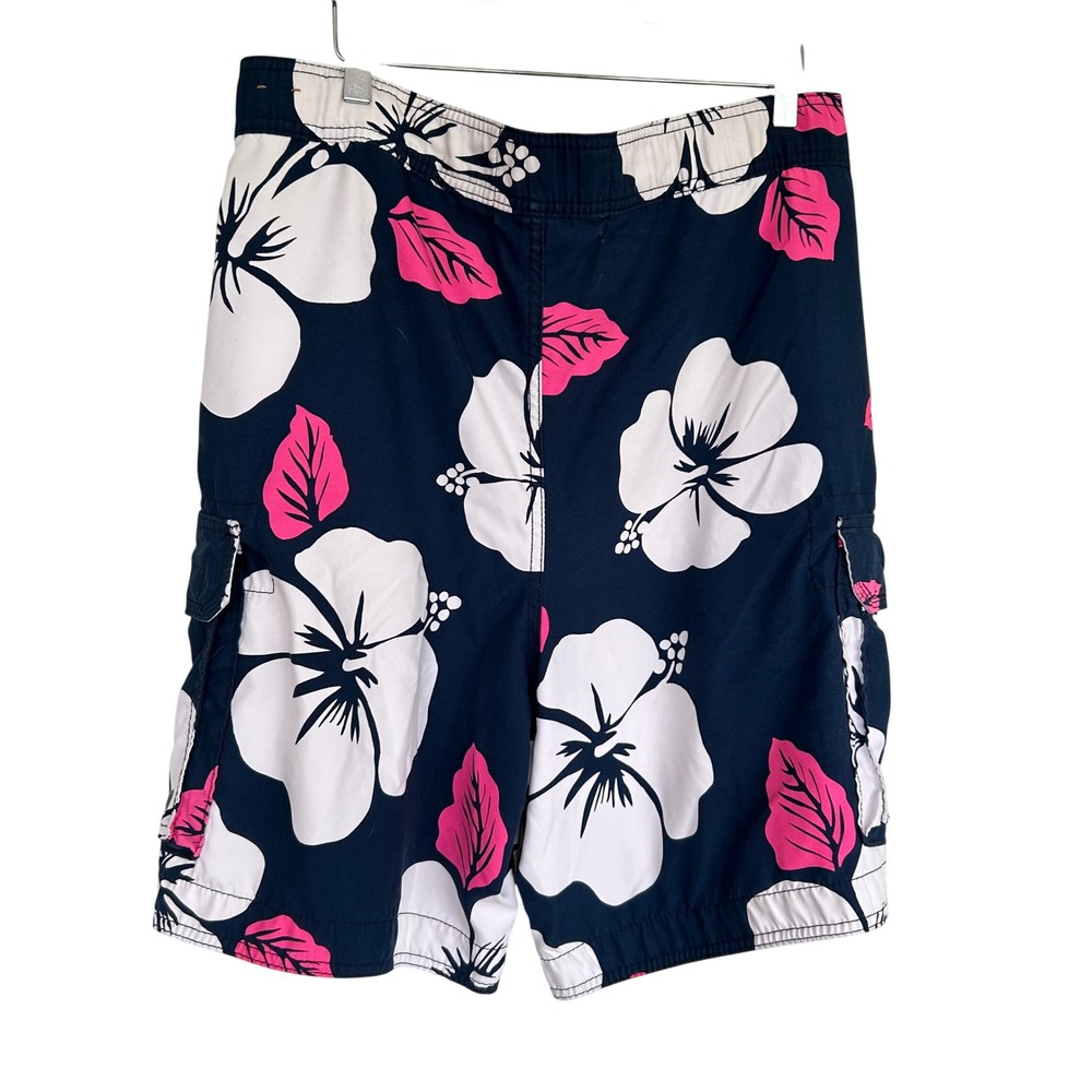 2000s Y2K Hollister Board Shorts Mens L Navy Hibiscus Floral Cargo Swim Trunks - Picture 4 of 8